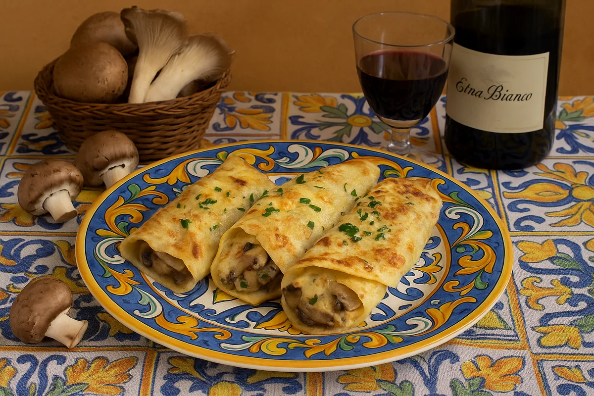Crespelle ai funghi gratinate con formaggio e prezzemolo