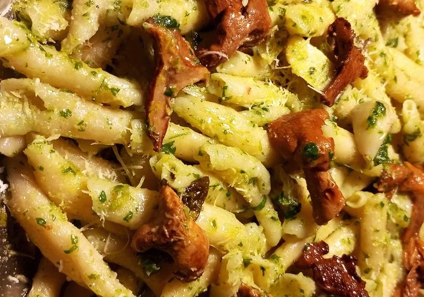 Maccheroni with parsley pesto and wild mushrooms