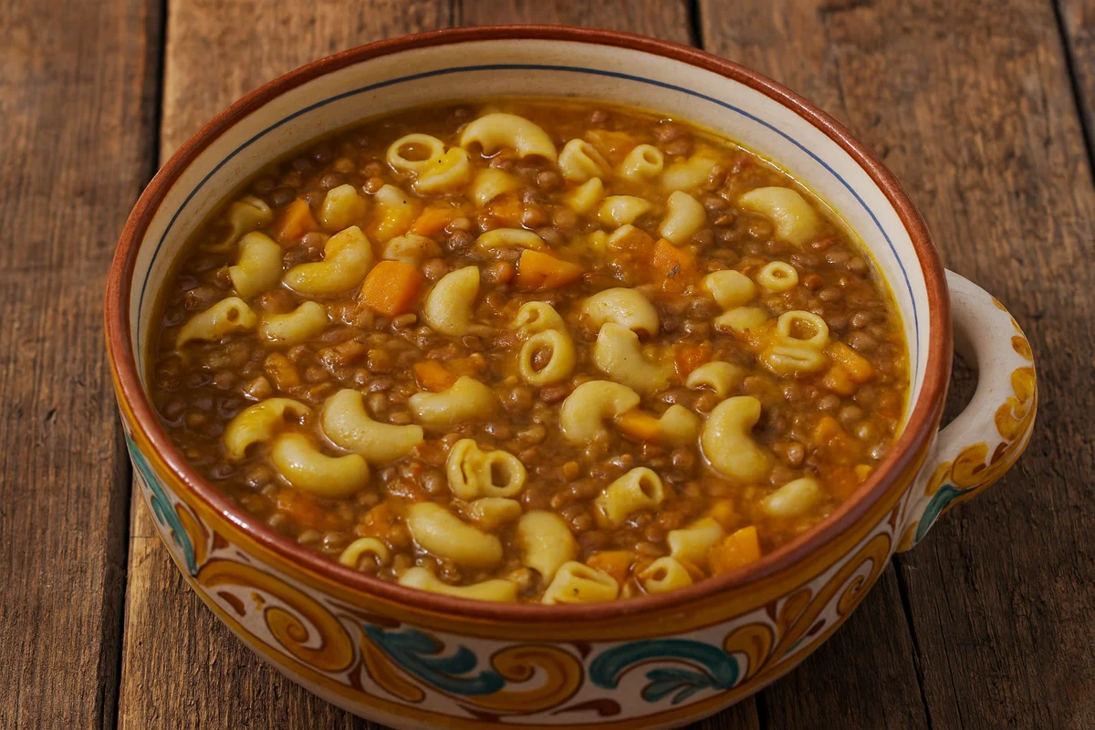 Herzhafte Linsensuppe mit Kürbis und wilden Fenchel