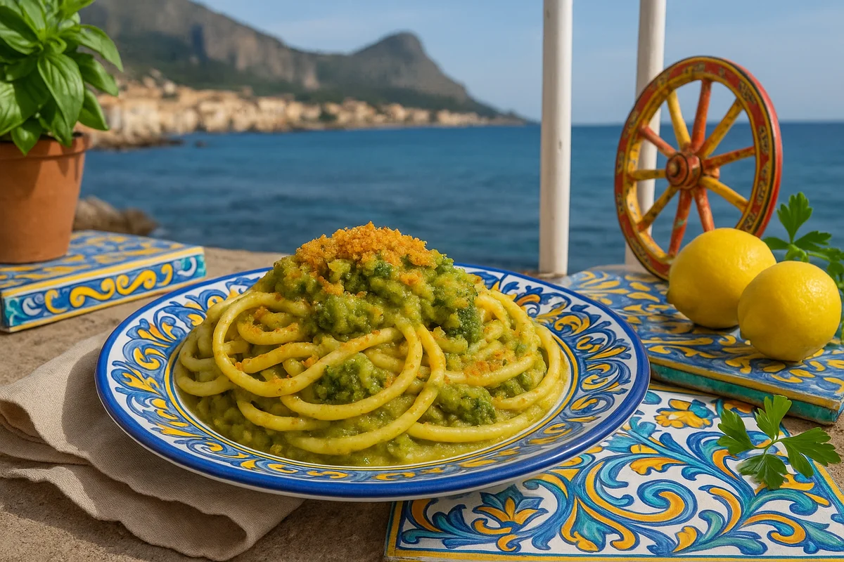 Pasta con broccoli arriminati servita alla palermitana con pangrattato tostato