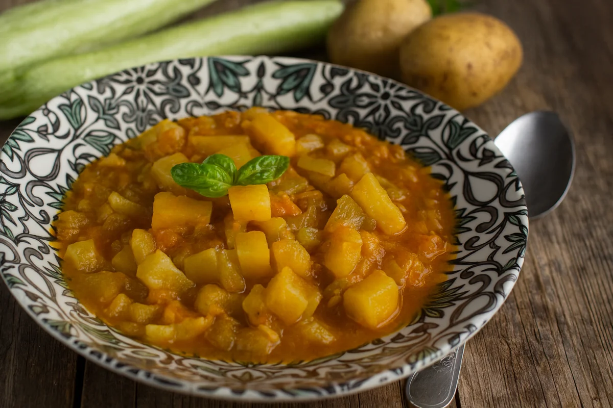 Sommerfrische Pasta mit Kartoffeln, schlangenförmiger Zucchini und frischen Tomaten